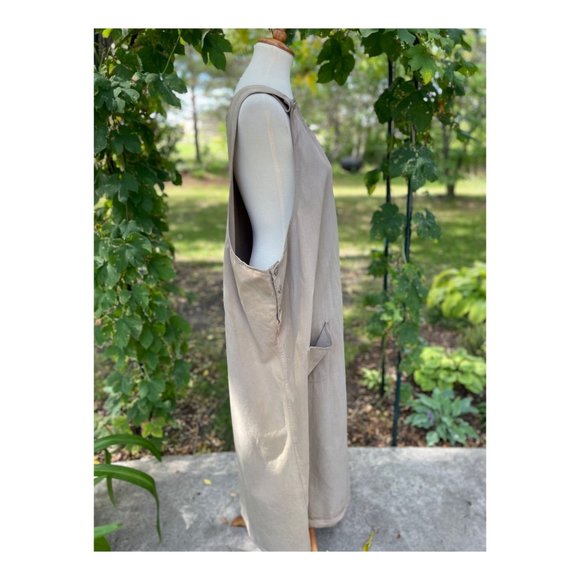 SOLD Vintage 90s Denim Jumper Dress Maxi Tan Volup Pockets Shift Sz 3X - Picture 6 of 8